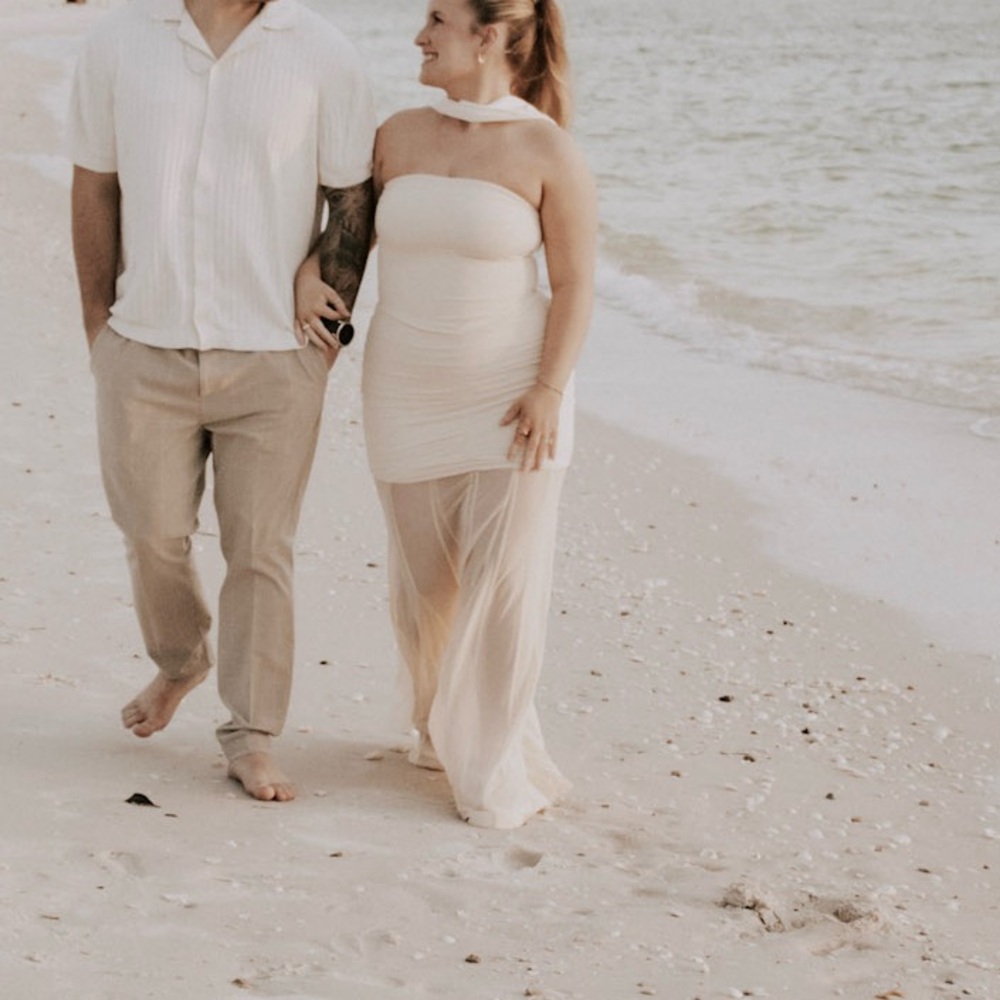 Meshki Caspian Off Shoulder Slinky Mesh Maxi Dress ivory